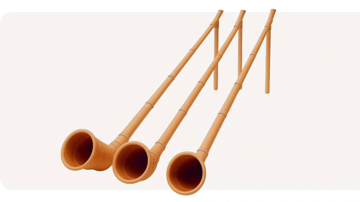 Illustration von 3 Alphörnern, die nebeneinander aufgereiht sind und aus Abflussrohren bestehen