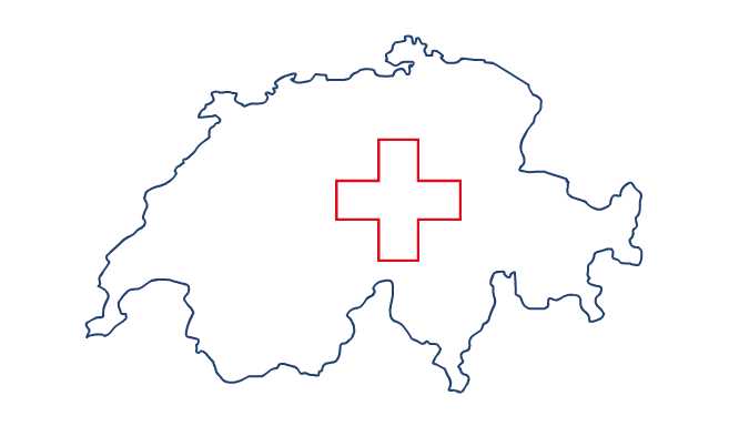 Illustration / Animation mit dem Umriss der geographischen Grenzen der Schweiz; innerhalb ein pulsierendes dem Schweizerkreuz nachempfundenes Kreuz.